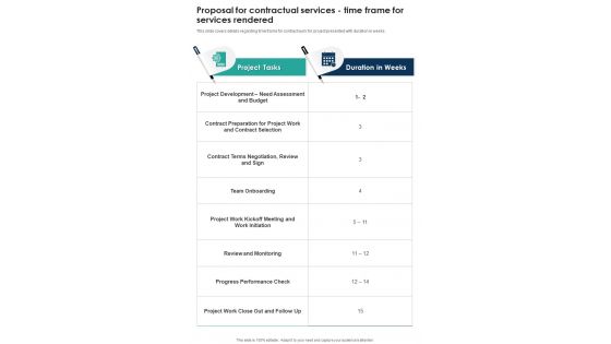 Proposal For Contractual Services Time Frame For Services Rendered One Pager Sample Example Document