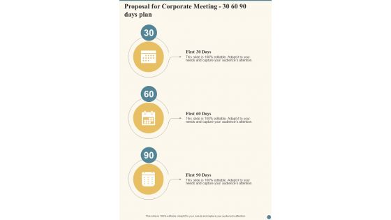 Proposal For Corporate Meeting 30 60 90 Days Plan One Pager Sample Example Document
