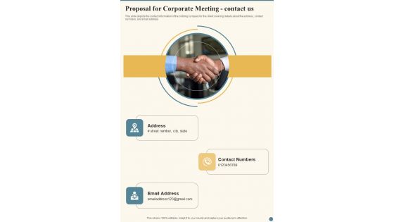 Proposal For Corporate Meeting Contact Us One Pager Sample Example Document Proposal For Corporate Meeting Contact Us One Pager Sample Example Document