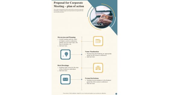 Proposal For Corporate Meeting Plan Of Action One Pager Sample Example Document Proposal For Corporate Meeting Plan Of Action One Pager Sample Example Document