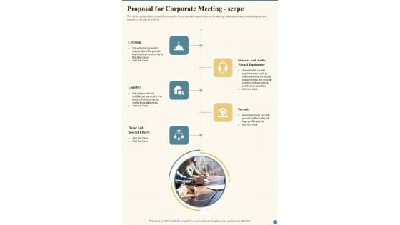 Proposal For Corporate Meeting Scope One Pager Sample Example Document