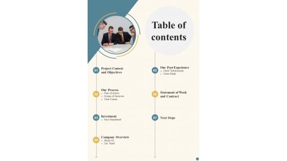 Proposal For Corporate Meeting Table Of Contents One Pager Sample Example Document