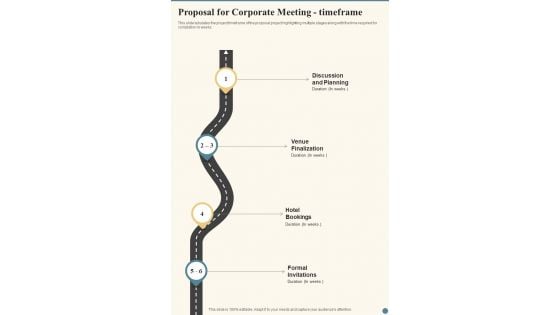 Proposal For Corporate Meeting Timeframe One Pager Sample Example Document Proposal For Corporate Meeting Timeframe One Pager Sample Example Document