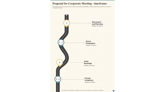 Proposal For Corporate Meeting Timeframe One Pager Sample Example Document