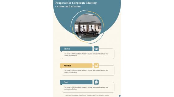 Proposal For Corporate Meeting Vision And Mission One Pager Sample Example Document