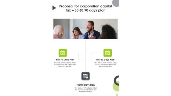 Proposal For Corporation Capital Tax 30 60 90 Days Plan One Pager Sample Example Document