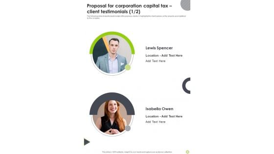 Proposal For Corporation Capital Tax Client Testimonials One Pager Sample Example Document