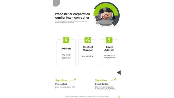 Proposal For Corporation Capital Tax Contact Us One Pager Sample Example Document