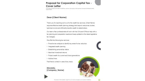 Proposal For Corporation Capital Tax Cover Letter One Pager Sample Example Document