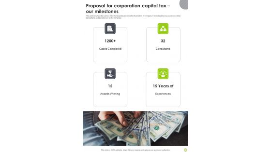 Proposal For Corporation Capital Tax Our Milestones One Pager Sample Example Document