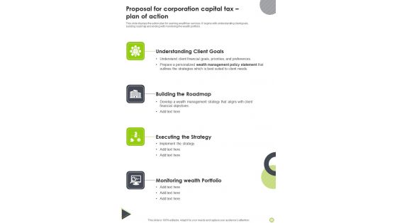 Proposal For Corporation Capital Tax Plan Of Action One Pager Sample Example Document