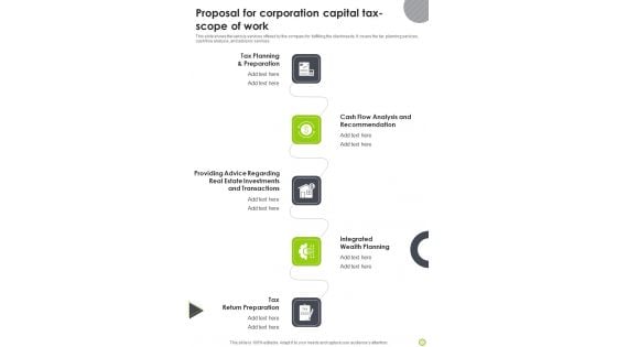 Proposal For Corporation Capital Tax Scope Of Work One Pager Sample Example Document