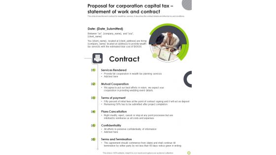 Proposal For Corporation Capital Tax Statement Of Work One Pager Sample Example Document Proposal For Corporation Capital Tax Statement Of Work One Pager Sample Example Document