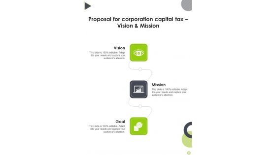 Proposal For Corporation Capital Tax Vision And Mission One Pager Sample Example Document