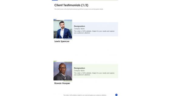 Proposal For Cross Promotion Strategy Client Testimonials One Pager Sample Example Document