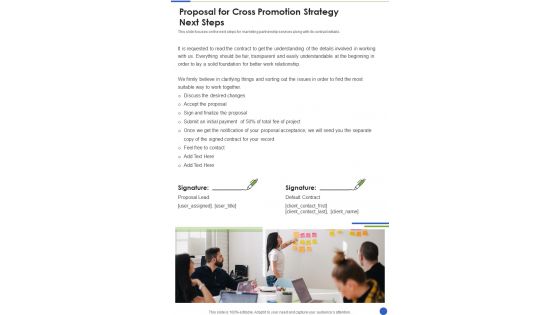 Proposal For Cross Promotion Strategy Next Steps One Pager Sample Example Document Proposal For Cross Promotion Strategy Next Steps One Pager Sample Example Document