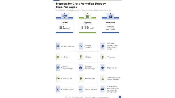 Proposal For Cross Promotion Strategy Price Packages One Pager Sample Example Document