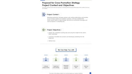Proposal For Cross Promotion Strategy Project Context One Pager Sample Example Document