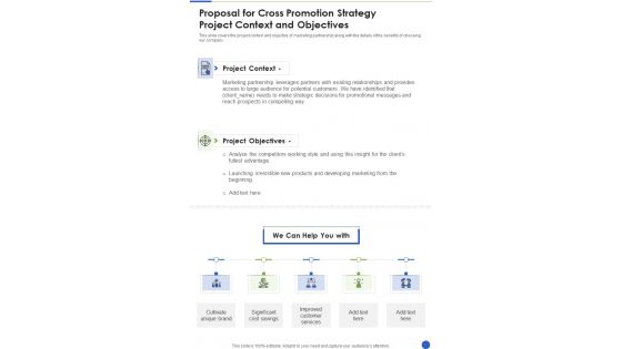 Proposal For Cross Promotion Strategy Project Context One Pager Sample Example Document Proposal For Cross Promotion Strategy Project Context One Pager Sample Example Document