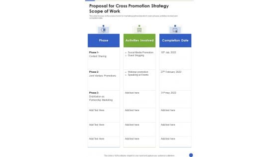 Proposal For Cross Promotion Strategy Scope Of Work One Pager Sample Example Document Proposal For Cross Promotion Strategy Scope Of Work One Pager Sample Example Document