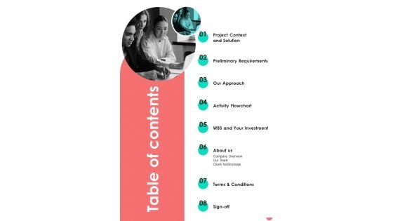 Proposal For Data Analysis Project Table Of Contents One Pager Sample Example Document