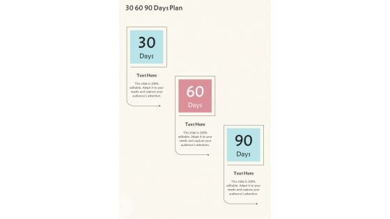 Proposal For Daycare Services 30 60 90 Days Plan One Pager Sample Example Document