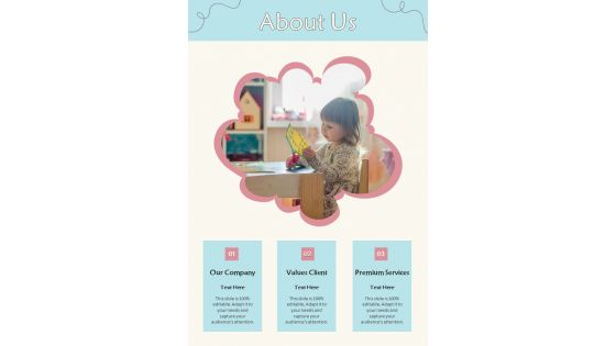 Proposal For Daycare Services About Us One Pager Sample Example Document