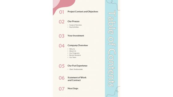 Proposal For Daycare Services Table Of Contents One Pager Sample Example Document Proposal For Daycare Services Table Of Contents One Pager Sample Example Document