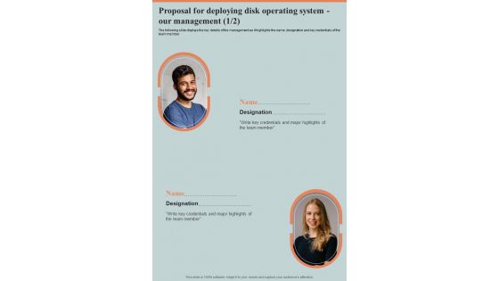 Proposal For Deploying Disk Operating System Our Management One Pager Sample Example Document Proposal For Deploying Disk Operating System Our Management One Pager Sample Example Document