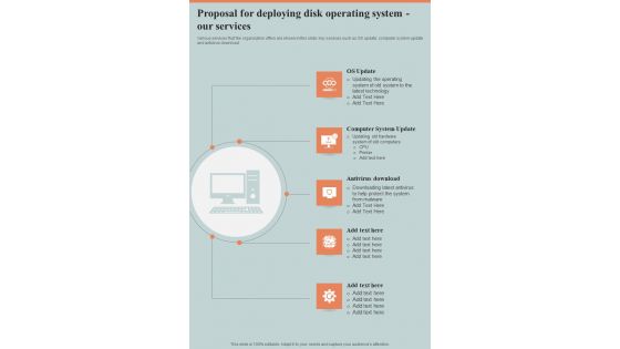 Proposal For Deploying Disk Operating System Our Services One Pager Sample Example Document