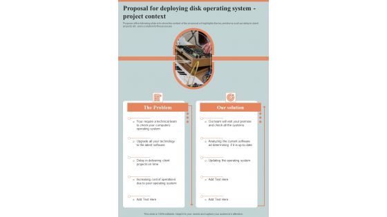 Proposal For Deploying Disk Operating System Project Context One Pager Sample Example Document