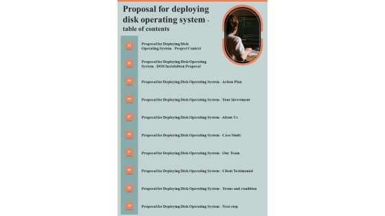 Proposal For Deploying Disk Operating System Table Of Contents One Pager Sample Example Document Proposal For Deploying Disk Operating System Table Of Contents One Pager Sample Example Document