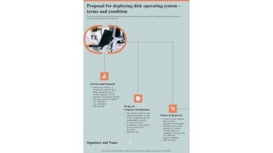 Proposal For Deploying Disk Operating System Terms And Condition One Pager Sample Example Document