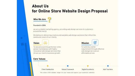 Proposal For Ecommerce Website Development About Us For Online Store Website Design Proposal Diagrams PDF