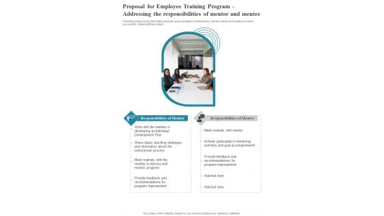 Proposal For Employee Training Program Addressing The Responsibilities One Pager Sample Example Document