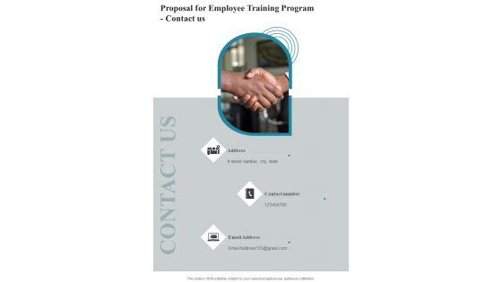 Proposal For Employee Training Program Contact Us One Pager Sample Example Document