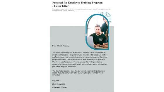 Proposal For Employee Training Program Cover Letter One Pager Sample Example Document