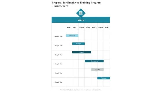 Proposal For Employee Training Program Gantt Chart One Pager Sample Example Document