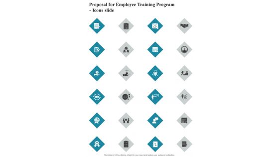 Proposal For Employee Training Program Icons Slide One Pager Sample Example Document Proposal For Employee Training Program Icons Slide One Pager Sample Example Document