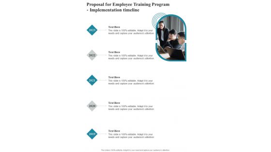 Proposal For Employee Training Program Implementation Timeline One Pager Sample Example Document