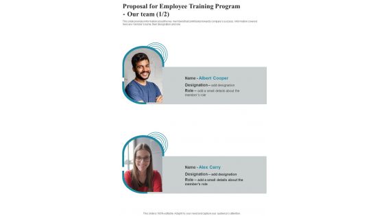 Proposal For Employee Training Program Our Team One Pager Sample Example Document