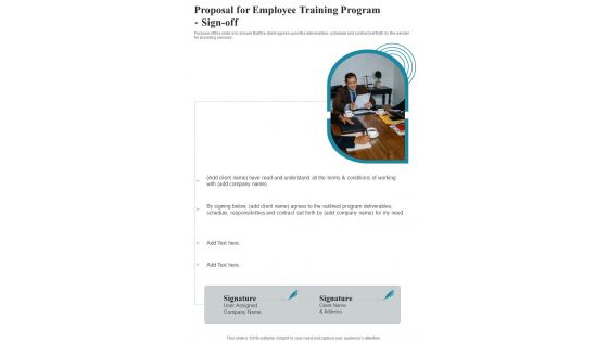 Proposal For Employee Training Program Sign Off One Pager Sample Example Document