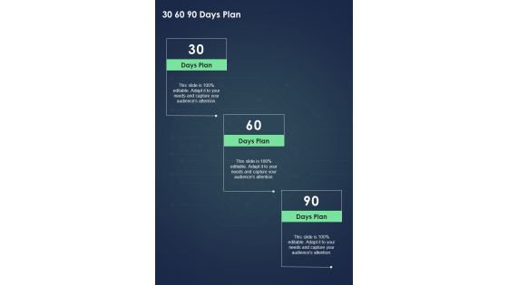 Proposal For Enterprise Security System 30 60 90 Days Plan One Pager Sample Example Document