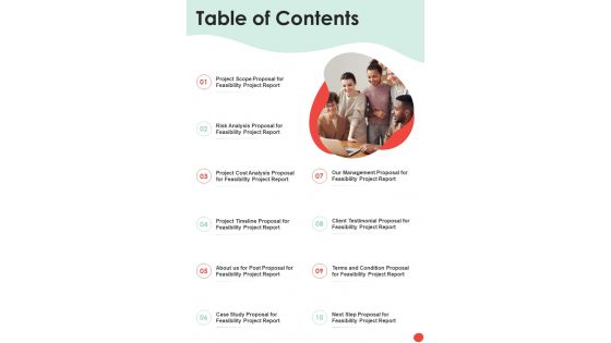 Proposal For Feasibility Project Report Table Of Contents One Pager Sample Example Document