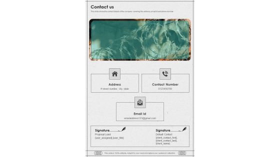 Proposal For Fencing Setup Contact Us One Pager Sample Example Document