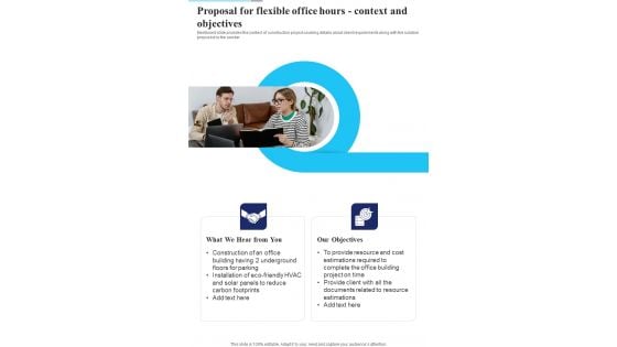 Proposal For Flexible Office Hours Context And Objectives One Pager Sample Example Document