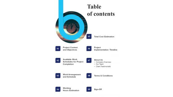 Proposal For Flexible Office Hours Table Of Contents One Pager Sample Example Document