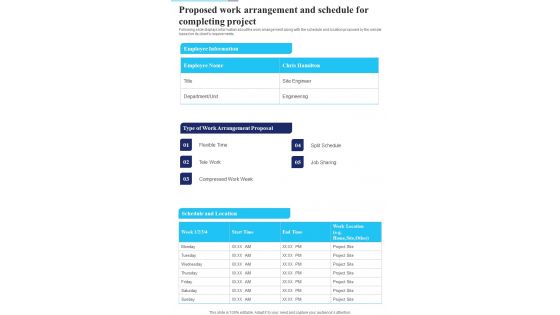 Proposal For Flexible Office Proposed Work Arrangement One Pager Sample Example Document