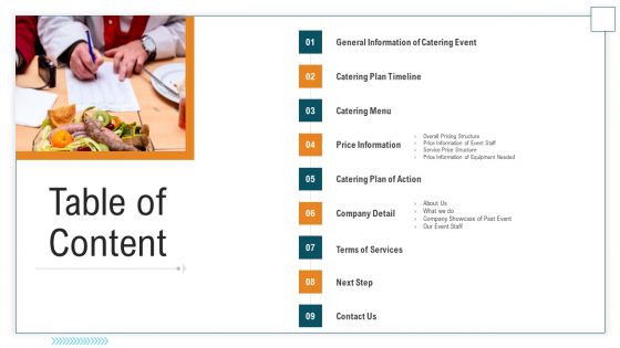 Proposal For Food Service Business Table Of Content Ppt Show Professional PDF