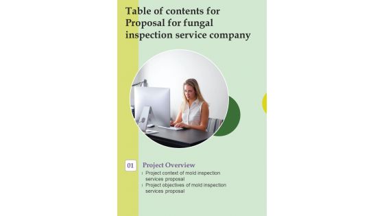 Proposal For Fungal Inspection Service Company Table Of Contents One Pager Sample Example Document